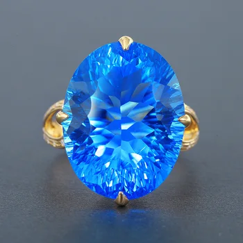 Luxusní Vintage 18K Zlato Barva Snubní prsteny pro Ženy Brilantní Sapphire Kubické Zirkony Prsteny, Výročí Banket Šperky Dárky