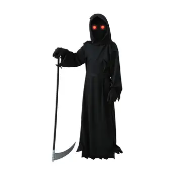 Halloween Grim Reaper Kostým Cosplay Děsivé Hood Kostým Smrtky Župan s Zářící Červené Oči na Fotografii Rekvizity Party Laskavost