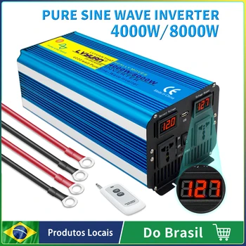 Pure Sine Wave Power Inverter 4000W/8000W DC 12V 24V 48V AC 110V 127V 220V, Dálkové Ovládání Solární Auto Střídače Converter